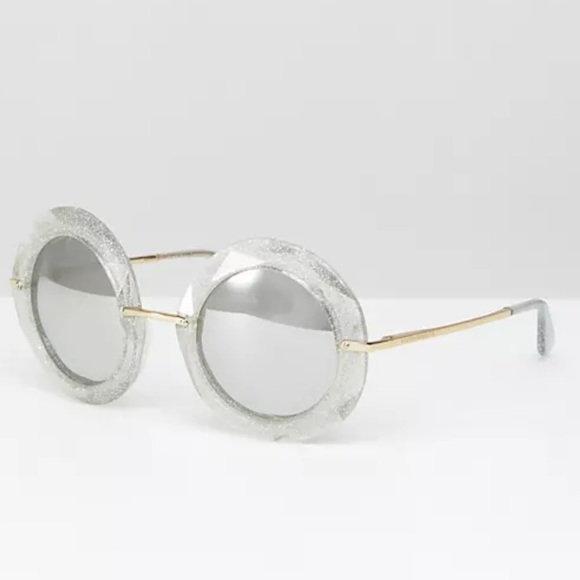 Dolce & Gabbana Accessories - # Dolce and Gabbana Round Frame Glitter Acetate Sunglasses In Silver New